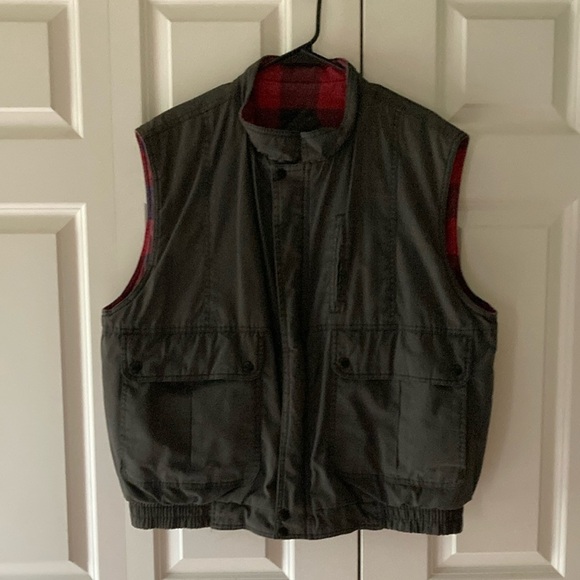 Eagles Ridge Outfitters mens 1X canvas gray vest, red black flannel lining - Picture 1 of 10